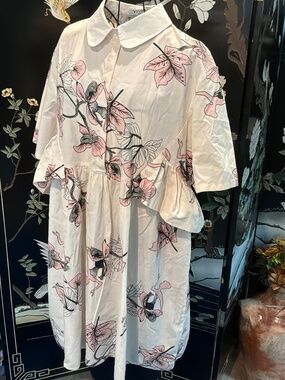 VIVETTA Floral Print Poplin Mini Shirt Dress Peter Pan Collar IT 46 US 10